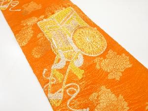 正絹　紗　御所車に菊模様織り出し　夏用袋帯